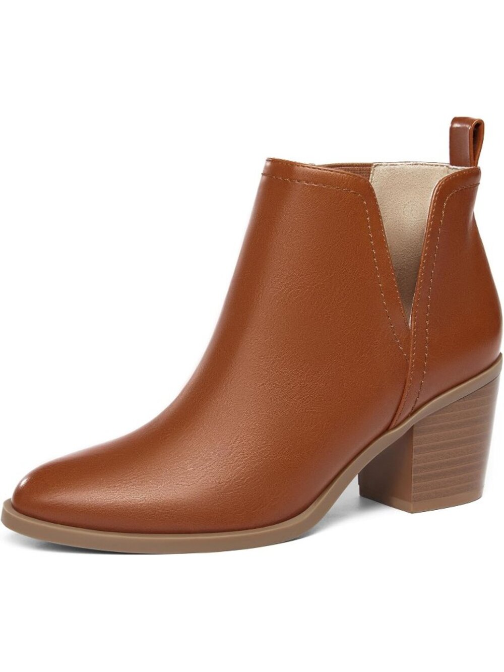 Women's Red Brown Cut Out Ankle Boots Chunky Stacked Heel Western Booties